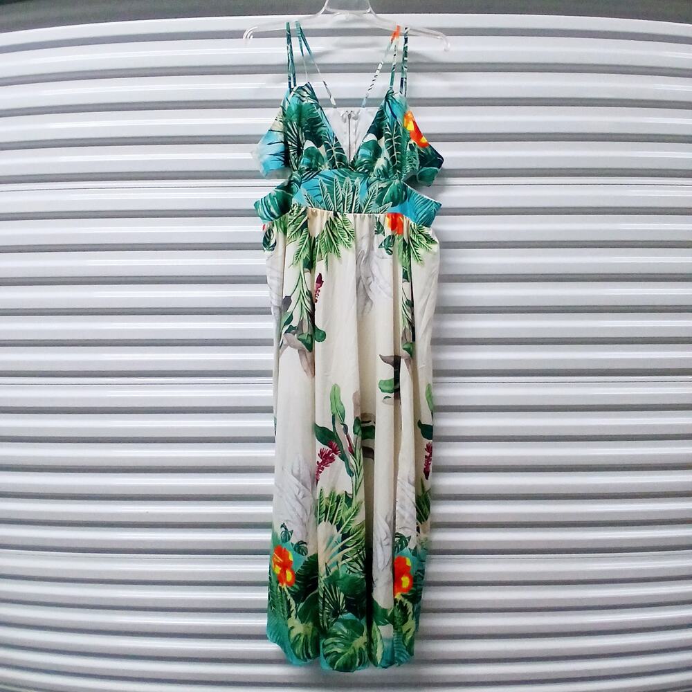 Loragal Women's Dress Size 3XL Beige Tropical Print Maxi Spring Summer Vacation - Picture 4 of 14